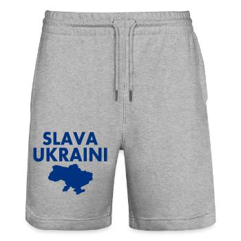 Slava ukraini - Stanley/Stella Unisex Bio Joggingshorts Trainer  - Grau meliert - Vorne - Nik (191cm) & Marisol (170cm)