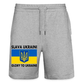 Slava ukraini - Short de jogging bio TRAINER Stanley/Stella unisexe - gris chiné - Devant - Nik (191cm) & Marisol (170cm)