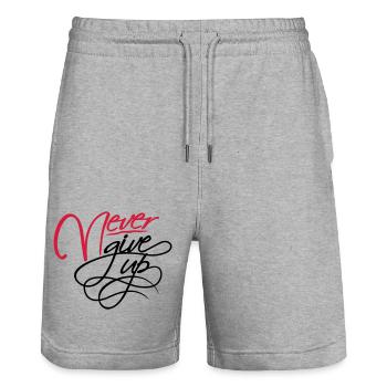Never give up - Stanley/Stella Trainer Unisex Organic Jogging Shorts - heather grey - Front - Nik (191cm) & Marisol (170cm)