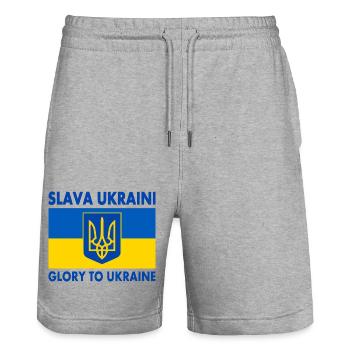 Slava ukraini - Short de jogging bio TRAINER Stanley/Stella unisexe - gris chiné - Devant - Nik (191cm) & Marisol (170cm)