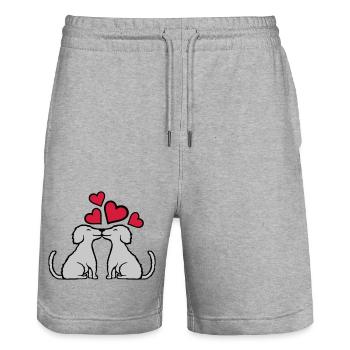 2 verliebte küssende Hunde - Stanley/Stella Unisex Bio Joggingshorts Trainer  - Grau meliert - Vorne - Nik (191cm) & Marisol (170cm)