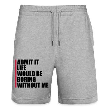 boring life without me - Stanley/Stella Trainer Unisex Organic Jogging Shorts - heather grey - Front - Nik (191cm) & Marisol (170cm)