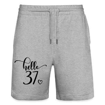 Hello 37 - Mignon cadeau de 37e anniversaire pour femmes - Short de jogging bio TRAINER Stanley/Stella unisexe - gris chiné - Devant - Nik (191cm) & Marisol (170cm)