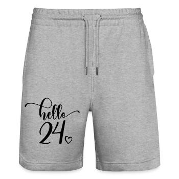 Hello 24 - Mignon cadeau de 24e anniversaire pour les femmes - Short de jogging bio TRAINER Stanley/Stella unisexe - gris chiné - Devant - Nik (191cm) & Marisol (170cm)