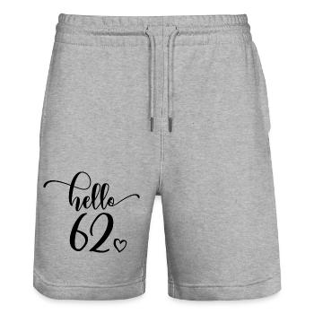 Hello 62 - Cute 62nd Birthday Gift For Women - Stanley/Stella Trainer Unisex Organic Jogging Shorts - heather grey - Front - Nik (191cm) & Marisol (170cm)