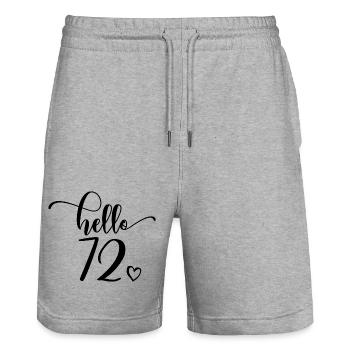 Hello 72 - Cute 72nd Birthday Gift, 72 Years Old - Stanley/Stella Trainer Unisex Organic Jogging Shorts - heather grey - Front - Nik (191cm) & Marisol (170cm)