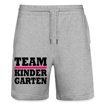 Team kindergarten - Stanley/Stella Unisex Bio Joggingshorts Trainer  - Grau meliert - Vorne - Nik (191cm) & Marisol (170cm)