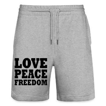 Love peace freedom - Short de jogging bio TRAINER Stanley/Stella unisexe - gris chiné - Devant - Nik (191cm) & Marisol (170cm)