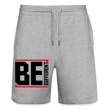 Be different Logo Design - Stanley/Stella Trainer Unisex Organic Jogging Shorts - heather grey - Front - Nik (191cm) & Marisol (170cm)