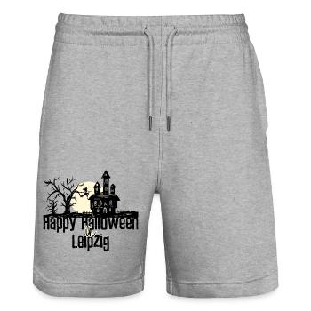 Happy Halloween in Leipzig Stadtnamen Design - Stanley/Stella Unisex Bio Joggingshorts Trainer  - Grau meliert - Vorne - Nik (191cm) & Marisol (170cm)