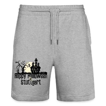 Happy Halloween in Stuttgart Stadtnamen Design - Stanley/Stella Unisex Bio Joggingshorts Trainer  - Grau meliert - Vorne - Nik (191cm) & Marisol (170cm)
