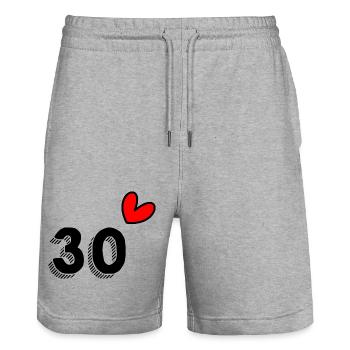 30 ANS. 30e ANNIVERSAIRE. ANNIVERSAIRE 30 ANS. 30 - Short de jogging bio TRAINER Stanley/Stella unisexe - gris chiné - Devant - Nik (191cm) & Marisol (170cm)