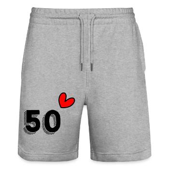 50 YEARS. 50th ANNIVERSARY. ANNIVERSARY 50 YEARS. 50 - Stanley/Stella Trainer Unisex Organic Jogging Shorts - heather grey - Front - Nik (191cm) & Marisol (170cm)