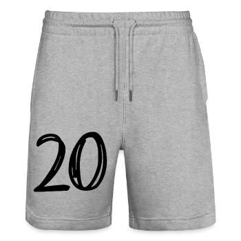 20 ANS. 20e ANNIVERSAIRE. ANNIVERSAIRE 20 ANS. 20 - Short de jogging bio TRAINER Stanley/Stella unisexe - gris chiné - Devant - Nik (191cm) & Marisol (170cm)