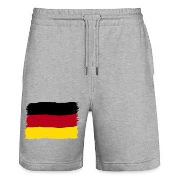 Allemagne couleurs noir rouge or - Short de jogging bio TRAINER Stanley/Stella unisexe - gris chiné - Devant - Nik (191cm) & Marisol (170cm)