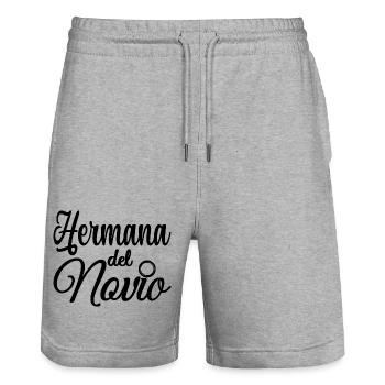 Hermana del Novio Groom's Sister Wedding Gift - Stanley/Stella Trainer Unisex Organic Jogging Shorts - heather grey - Front - Nik (191cm) & Marisol (170cm)