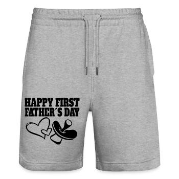 Fête des pères Papa Enfant Famille Papa Fille Fils - Short de jogging bio TRAINER Stanley/Stella unisexe - gris chiné - Devant - Nik (191cm) & Marisol (170cm)