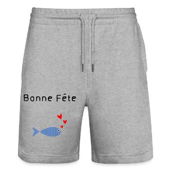 BONNE FÊTE. FÊTE DES MÈRES. FÊTE DES PÈRES. FÊTE - Short de jogging bio TRAINER Stanley/Stella unisexe - gris chiné - Devant - Nik (191cm) & Marisol (170cm)