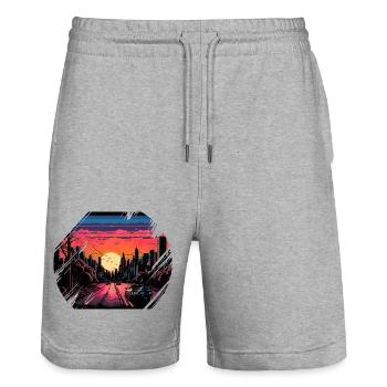 New York City Skyline Sonnenuntergang Hitze - Stanley/Stella Unisex Bio Joggingshorts Trainer  - Grau meliert - Vorne - Nik (191cm) & Marisol (170cm)