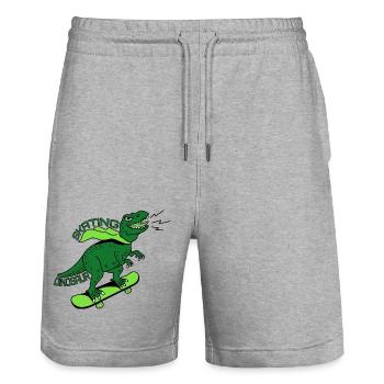 T-Rex Skateboard Dinosaurier Skaten Skater - Stanley/Stella Unisex Bio Joggingshorts Trainer  - Grau meliert - Vorne - Nik (191cm) & Marisol (170cm)