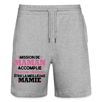 Mission maman accomplie - future meilleure mamie - Short de jogging bio TRAINER Stanley/Stella unisexe - gris chiné - Devant - Nik (191cm) & Marisol (170cm)