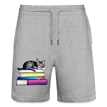 Lesen Bücher Kater Hauskatze Katze Buch Kätzchen - Stanley/Stella Unisex Bio Joggingshorts Trainer  - Grau meliert - Vorne - Nik (191cm) & Marisol (170cm)