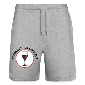 annonce couleur vin rouge alcool humour tenir tien - Short de jogging bio TRAINER Stanley/Stella unisexe - gris chiné - Devant - Nik (191cm) & Marisol (170cm)