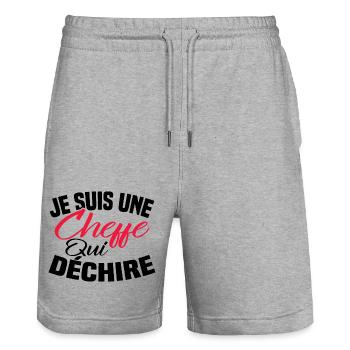 Je suis un cheffe qui déchire - Short de jogging bio TRAINER Stanley/Stella unisexe - gris chiné - Devant - Nik (191cm) & Marisol (170cm)