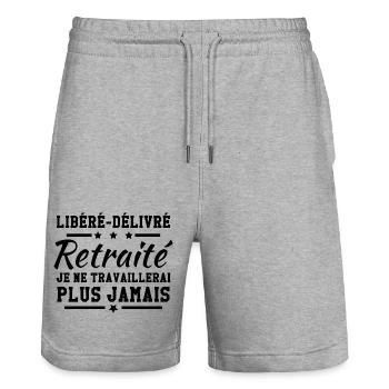 Libéré délivré je ne travaillerai plus jamais - Short de jogging bio TRAINER Stanley/Stella unisexe - gris chiné - Devant - Nik (191cm) & Marisol (170cm)
