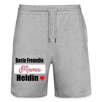 Mama, beste Freundin, Heldin - Stanley/Stella Unisex Bio Joggingshorts Trainer  - Grau meliert - Vorne - Nik (191cm) & Marisol (170cm)