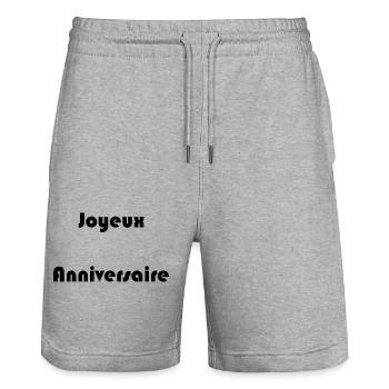 JOYEUX ANNIVERSAIRE. HAPPY BIRTHDAY. ANNIVERSAIRE. - Short de jogging bio TRAINER Stanley/Stella unisexe - gris chiné - Devant - Nik (191cm) & Marisol (170cm)