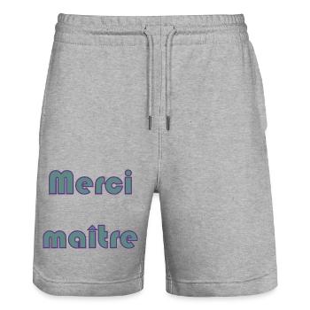 MAÎTRE. MERCI. MERCI MAÎTRE. CADEAU MAÎTRE - Short de jogging bio TRAINER Stanley/Stella unisexe - gris chiné - Devant - Nik (191cm) & Marisol (170cm)