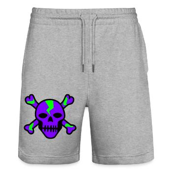 Vibrant Violet Skull with Green Bolts - Stanley/Stella Trainer Unisex Organic Jogging Shorts - heather grey - Front - Nik (191cm) & Marisol (170cm)