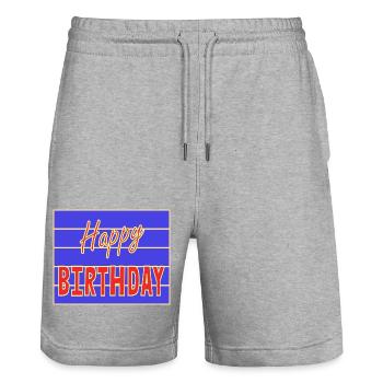 ALLES GUTE ZUM GEBURTSTAG. ALLES GUTE ZUM GEBURTSTAG. JAHRESTAG. - Stanley/Stella Unisex Bio Joggingshorts Trainer  - Grau meliert - Vorne - Nik (191cm) & Marisol (170cm)