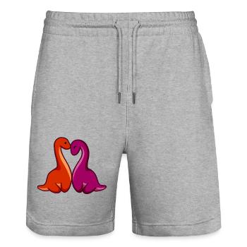 hugadino lesbisches Paar, süßer Dinosaurier, Dino - Stanley/Stella Unisex Bio Joggingshorts Trainer  - Grau meliert - Vorne - Nik (191cm) & Marisol (170cm)