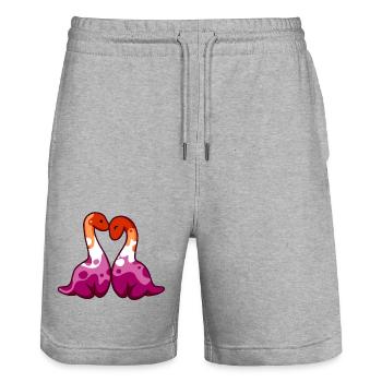 hugadino lesbisches Paar, süßer Dinosaurier, Dino - Stanley/Stella Unisex Bio Joggingshorts Trainer  - Grau meliert - Vorne - Nik (191cm) & Marisol (170cm)