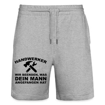 Handwerker Handyman Handwerk Werkzeug Baustelle - Stanley/Stella Unisex Bio Joggingshorts Trainer  - Grau meliert - Vorne - Nik (191cm) & Marisol (170cm)