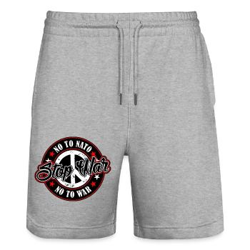 Stop War - Stanley/Stella Trainer Unisex Organic Jogging Shorts - heather grey - Front - Nik (191cm) & Marisol (170cm)