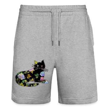 Cat - Stanley/Stella Trainer Unisex Organic Jogging Shorts - heather grey - Front - Nik (191cm) & Marisol (170cm)