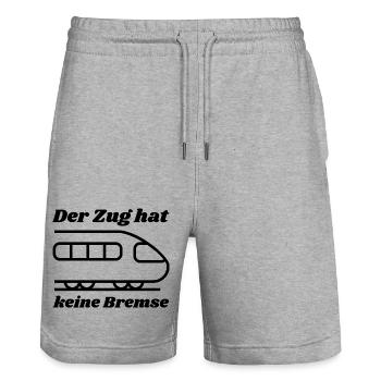 Der Zug hat keine Bremse! Party, Mallorca, JGA! - Stanley/Stella Unisex Bio Joggingshorts Trainer  - Grau meliert - Vorne - Nik (191cm) & Marisol (170cm)