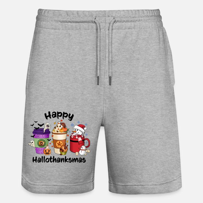 Happy Hallothanksmas Vibes Coffee - Stanley/Stella Unisex Bio Joggingshorts Trainer - Grau meliert
