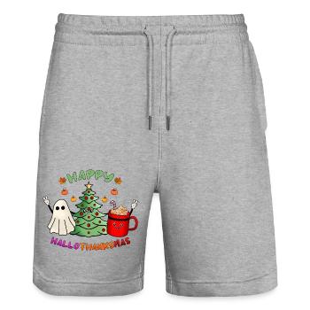 Happy Hallothanksmas Boo Tree & Cocoa Lover - Stanley/Stella Trainer Unisex Organic Jogging Shorts - heather grey - Front - Nik (191cm) & Marisol (170cm)