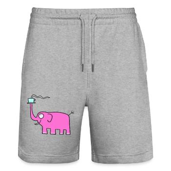 Rosa Elefant mit Kaffee - Stanley/Stella Unisex Bio Joggingshorts Trainer  - Grau meliert - Vorne - Nik (191cm) & Marisol (170cm)