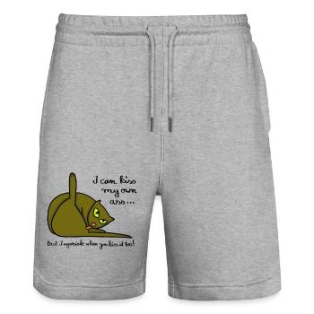 Freche Katze - Stanley/Stella Unisex Bio Joggingshorts Trainer  - Grau meliert - Vorne - Nik (191cm) & Marisol (170cm)