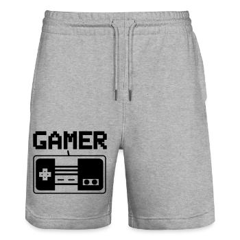 gamer 2 - Stanley/Stella Unisex Bio Joggingshorts Trainer  - Grau meliert - Vorne - Nik (191cm) & Marisol (170cm)