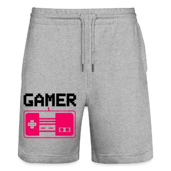 gamer - Stanley/Stella Unisex Bio Joggingshorts Trainer  - Grau meliert - Vorne - Nik (191cm) & Marisol (170cm)