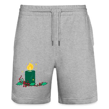 Bougie de Noël et baie de houx - Short de jogging bio TRAINER Stanley/Stella unisexe - gris chiné - Devant - Nik (191cm) & Marisol (170cm)