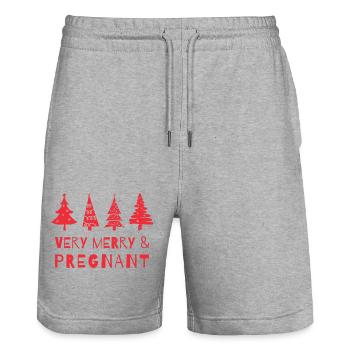 Fröhlich und schwanger an Weihnachten - Stanley/Stella Unisex Bio Joggingshorts Trainer  - Grau meliert - Vorne - Nik (191cm) & Marisol (170cm)