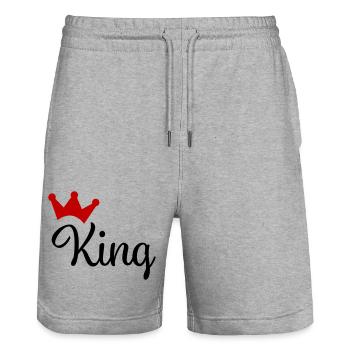 King mit Krone - Stanley/Stella Unisex Bio Joggingshorts Trainer  - Grau meliert - Vorne - Nik (191cm) & Marisol (170cm)