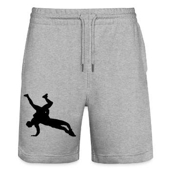 Wrestling Silhouette Design - Stanley/Stella Trainer Unisex Organic Jogging Shorts - heather grey - Front - Nik (191cm) & Marisol (170cm)